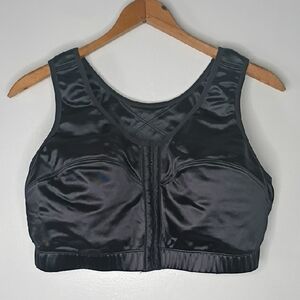 Enell High Impact Front Closure Sports Bra Black Satin Size 44E Maximum Support